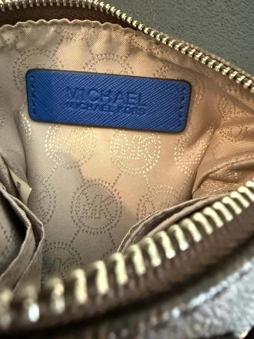 Michael Kors Logo Print Brown‎ and Blue Wristlet Pouch 32T5SJSW1B